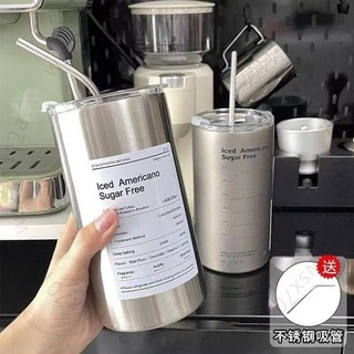 不鏽鋼保溫隨手杯 吸管杯 便攜隨行水杯, 1個, 冰美式白610ML【保冷保熱】,盃+高級吸管