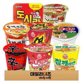 데일리이츠 컵라면 소컵 8개입 (신라면 진라면매운맛 열라면 참깨라면 육개장사발면 팔도도시락 안성탕면 짜파게티범벅), 2박스