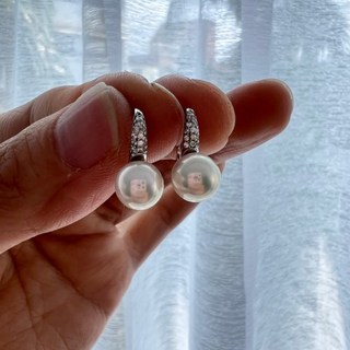 優雅垂墜淡水珍珠鑲鑽耳環