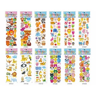 萱寶媽咪baby童裝館 聖誕節泡泡貼3D立體水晶寶石貼紙，閃亮燙金鑽石裝飾，多款動物交通工具造型泡綿立體貼紙, 044動物系列貼紙(隨機5入出貨)