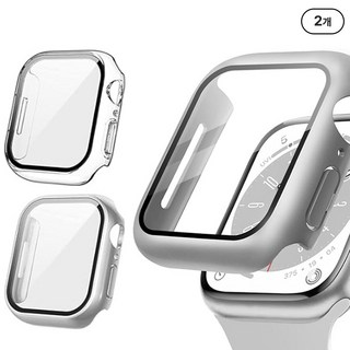 아이비온 애플워치 풀커버 케이스 2개입 40 41 42 44 mm, 클리어+실버