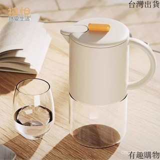 自動開閤玻璃水壺 耐高溫涼水杯 高硼硅材質 大容量冷水壺 高顔值設計 傢用冷水壺 折扣 高端水壺 耐熱玻璃杯 防漏設, 1個, 奶油白 自動開閤1800ml大容量,高硼硅耐高溫 無懼冷熱水