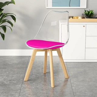 北歐風皮革復刻椅 透明餐椅 化妝椅 餐桌椅 靠背休閒椅, 透明粉, 1件