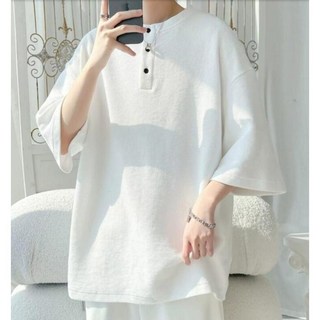 圓領短袖T恤 City Boy 五分袖 寬鬆素踢, 黑色,XL