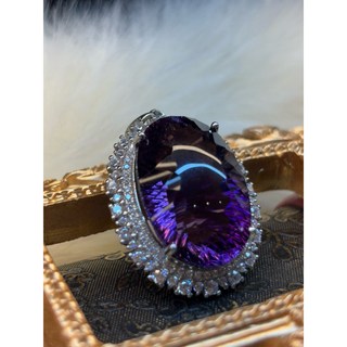 天然紫水晶大尺寸銀鑲刻面項鏈 附林正山寶石鑑定證書