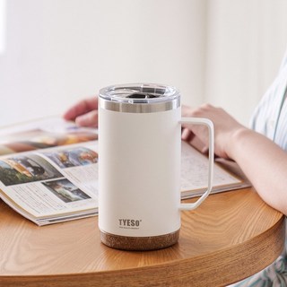 TYESO 泰碩304不鏽鋼橡木軟底手柄咖啡杯530ml/710ml，創意保溫保冰馬克杯，露營泡茶環保牛奶杯, 櫻桃紅,710ML, 1個