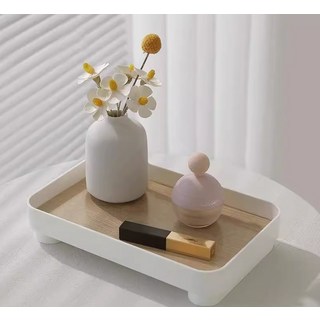 簡約木紋裝飾托盤，多功能收納置物盤，居家桌面擺飾，木質托盤, 白色