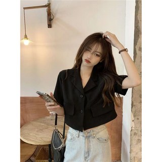 短版雪紡小西裝外套 - 韓版短袖上衣