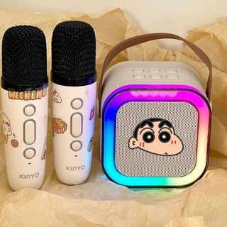 無線K12藍牙音響音箱麥克風點歌一體機，家庭KTV唱歌套裝, 1個, 奶白色雙麥（送小新貼紙）