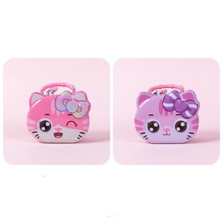 兒童存錢罐 可愛貓咪手提儲錢罐 卡通帶鎖 可存可取 防摔 生日禮物, 1個, 蝴蝶结萌猫两个（粉色+橘色）