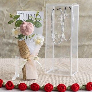 手工編織毛線鬱金香花束，情人節/教師節/母親節禮物，辦公室居家裝飾療癒小物, 胖胖鬱金香-苕粉小PET盒, 1個