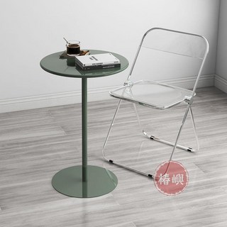 椿嶼 現代簡約小圓桌 休閒陽臺桌 咖啡桌 奶茶店洽談桌 接待餐桌 鐵藝小桌子, 白色-高光,直徑40.5cm高72cm