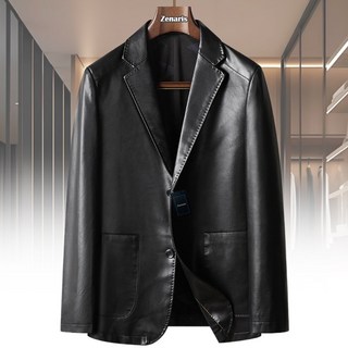 Zenaris 남자 블레이저 카라넥 가죽자켓 캐주얼 블루종 레더 아우터 재킷 상의