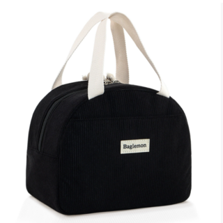 밀로라 직장인 데일리 감성 코듀로이 보온 보냉 도시락가방, Black, 1개