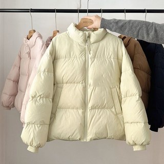 韓版小個子純色寬鬆立領短款棉服外套女 - 冬季加厚百搭棉衣
