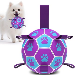 Qdan 강아지장난감 강아지공 개 축구공 끈 달린 펌프 포함, 1개, 보라색