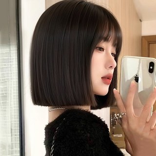 salimm 여성 스트레이트컷 내츄럴 단발머리 전체 통가발 가발망 포함, 1개, 브라운블랙