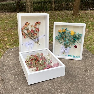 《小日子家居館》立體乾花相框 手工粘土畫框 擺臺永生花蝴蝶標本框 diy框架, 1個, 白色(橫豎可擺可掛),(中空3CM)16寸30*40cm