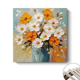 裝飾畫 奶油風靜物花卉 帆布畫 客廳沙發背景掛畫 三聯餐廳臥室裝飾畫, 無框畫（內框+畫布）C,30x30cm