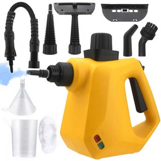 Voltmate 다용도 고온 고압 핸디 스팀청소기 더 다양한 부속 고압 고온 분사 스팀 침대 소파 세척 청소기, 노란색