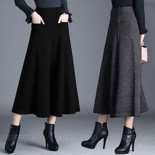 JUSTFEELING 하이웨스트 치마바지 여성 통바지 빅사이즈 여성바지 봄 가을 겨울 모직 오피스룩 정장바지 하객 오피스룩 D10U