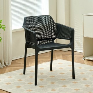 北歐塑料椅子家用簡約靠背餐椅休閒戶外凳子靠背椅餐廳扶手加厚電腦椅化妝椅, 黑色【帶扶手工程款】-單把淨重4.7kg, 1個