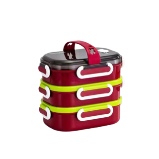 X GUI스텐 직장인도시락통 사각보온도시락 2단 3단, 레드, 5개