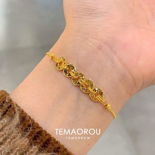 不掉色爆閃碎冰冰五帝錢幣項鏈手鍊開運手練錢多多手鍊配飾春夏新品鎖骨鏈手飾生日禮物