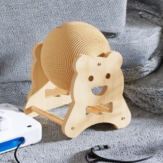 [냥멍스] 고양이 회전 스크래쳐 원목 캣타워 캣폴 장난감 (고양이 긁기 완화 스트레스 해소용), 옵션2) 곰돌이 장난감, 1개