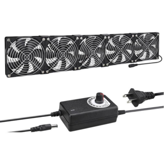 110V 12公分靜音大風量排風扇，單風扇電腦散熱器，110伏特電腦冷卻風扇, 黑, 1個, 5風扇+調速器/配件/螺絲