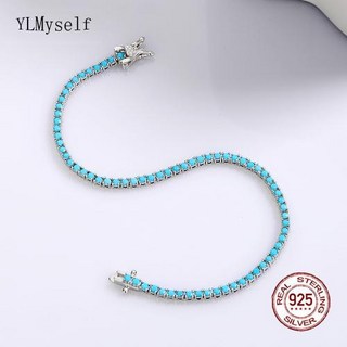 터키석 팔찌 탄생성 원석 테니스 모이사나이트 랩 다이아 여성 진짜 925 파인 순수 블루 스톤 길이 16 2 mm