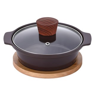 쿠킨 세라믹 인덕션 건강 뚝배기 냄비 + 나무 받침대, 16cm, 1개
