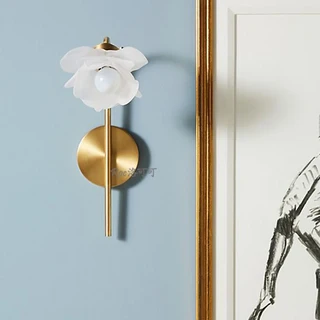 작은 아메리칸 심플 샹들리에 풀 구리 레트로 꽃 커버 신선한 시골 어린이 방 램프, 02 wall lamp, 01 Gold, 03 따뜻한 흰색