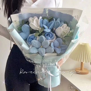 手工編織花束 畢業花束 情人節禮物 520告白 母親節康乃馨花束 送老師/女友/閨蜜, 成品黃色玫瑰鬱金香毛線大花束,燈串+櫥窗袋, 1個