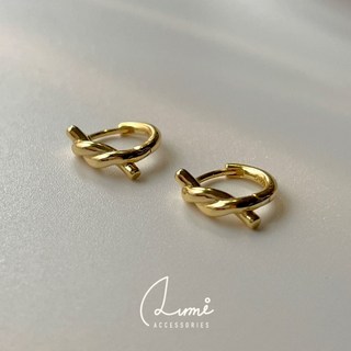 ALUMI 結線小耳環 S925純銀 鍍18K金 免摘睡覺耳環 簡約時尚純銀耳環