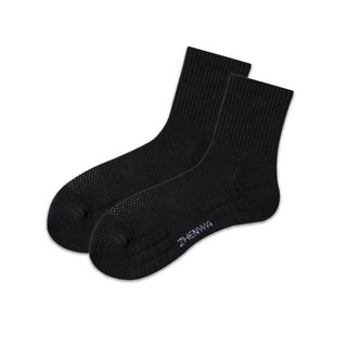 ZHENWA 運動襪，透氣吸汗加厚耐磨男女適用運動短襪, 黑色-中筒, 1套
