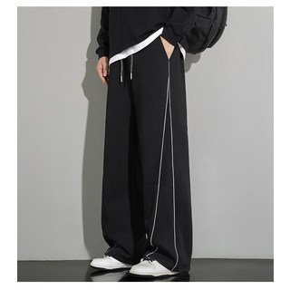 青年大尺碼寬腿褲 男款春秋加絨寬鬆彎刀褲 加長加大直筒運動衛褲