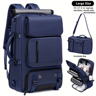 男女通用大容量戶外旅行雙肩包多功能防潑水電腦背包輕便學生書包, 寶藍色