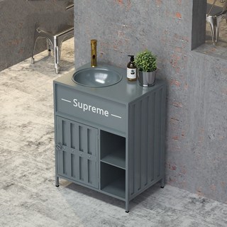 【Shark家具】工業風立柱洗手盆櫃 復古創意集裝箱洗手台, 灰色洗手盆(送水龍頭）, 1個