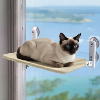 무타공 프리미엄 흡착식 고양이 창문 해먹 접이식 애묘용품 캣윈도우 침대, 1개, 베이지