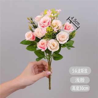 嘉義出貨 仿真油畫花系列 繡球玫瑰菊花花束裝飾 客廳擺件綠植田園風配材攝影道具 人造花束, 5叉波斯玫 淺粉1束 【3束起發貨】, 1個
