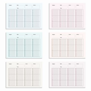OMR카드 오지선다 60문항 떡메 (100매 x 6팩입) 민트 오렌지 베이지 바이올렛 핑크 블루 오엠알카드, 혼합색상, 1세트