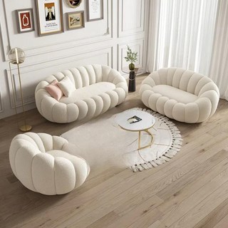 南瓜造型沙發椅 / 懶人沙發 / 羊羔絨材質, 免洗科技絨橘色,三人沙發1.8米