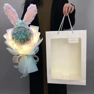 滿天星波波球花束 適合送女友、生日禮物, 藍色滿天星+星黛露髮箍+禮袋+燈,球直徑14CM, 1個