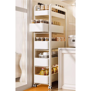 Sort&Roll 굴러가는 팬트리 슬림카트 틈새수납카트 서랍형 바스켓 풀아웃 수납 주방틈새장 이동식수납장 원룸수납, 초슬림5단 W20×D40×H107cm