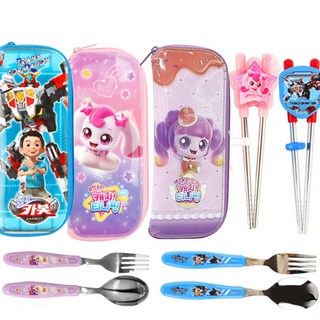 카봇/캐치티니핑 스푼 젓가락 케이스 세트 교정젓가락 수저집 유아 아동용 젓가락 남아여아, 1개, 스푼+포크+젓가락+cass, 말랑핑알찬
