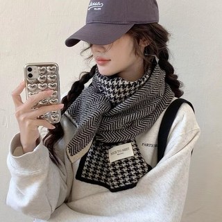 千鳥格紋菱格紋圍巾 經典百搭