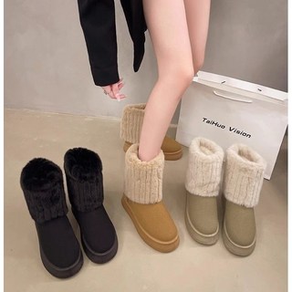 大碼冬季保暖襪套雪地靴女 堆堆靴 厚底中筒靴 加絨瘦瘦靴