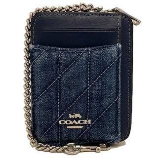 COACH 丹寧布零錢包 附掛鍊 信用卡夾 證件夾 藍色