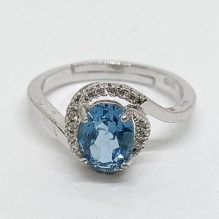 米珈MICHIA 藍色托帕石 橢圓寶石 925銀 活圍戒指